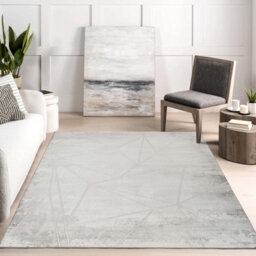 Novu Modern Abstract Geometric Living Room Area Rug Metallic- Mirage Grey 160Cm X 230Cm - thumbnail 1