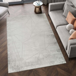 Novu Modern Abstract Geometric Living Room Area Rug Metallic- Mirage Grey 160Cm X 230Cm - thumbnail 2