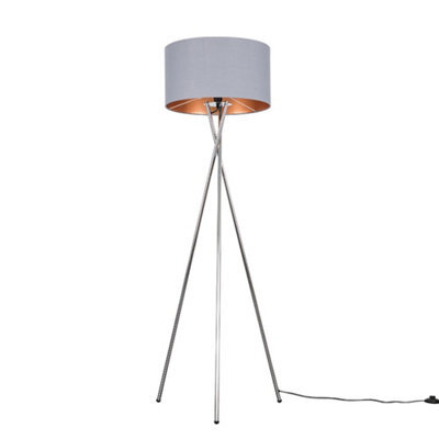 Valuelights Camden Chrome Tripod Floor Lamp With Grey/copper Shade And Bulb - image 1