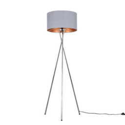 Valuelights Camden Chrome Tripod Floor Lamp With Grey/copper Shade And Bulb - thumbnail 1