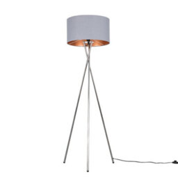 Valuelights Camden Chrome Tripod Floor Lamp With Grey/copper Shade And Bulb - thumbnail 3