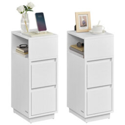 LEDREM Slim Bedside Tables, Set Of 2, Small Narrow Side End Tables With 2 Drawers, 1 Open Compartment Mounted - thumbnail 9