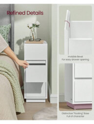 LEDREM Slim Bedside Tables, Set Of 2, Small Narrow Side End Tables With 2 Drawers, 1 Open Compartment Mounted - thumbnail 7