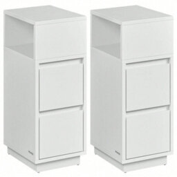 LEDREM Slim Bedside Tables, Set Of 2, Small Narrow Side End Tables With 2 Drawers, 1 Open Compartment Mounted - thumbnail 3