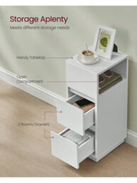 LEDREM Slim Bedside Tables, Set Of 2, Small Narrow Side End Tables With 2 Drawers, 1 Open Compartment Mounted - thumbnail 6