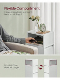 LEDREM Slim Bedside Tables, Set Of 2, Small Narrow Side End Tables With 2 Drawers, 1 Open Compartment Mounted - thumbnail 2