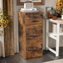 3 Drawer File Cabinet, Lockable Filing Cabinet For A4 Letter, Brown Home Office - thumbnail 5