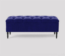 137Cm Swiss Chesterfield Ottoman Storage Bench- Plush Velvet Shoe Bench - Sapphire Blue Upholstery Footstool With Storage - thumbnail 1
