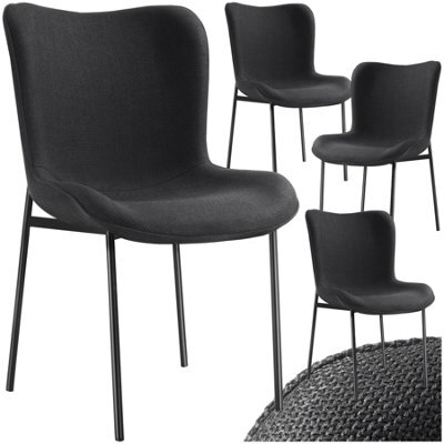 Tectake Set Of 4 Dining Chair Tessa - Ergonomic High Backrest, Slim Steel Legs, Soft Fabric  - Woven Fabric Black/black - image 1