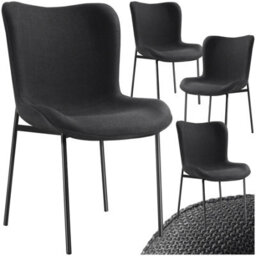 Tectake Set Of 4 Dining Chair Tessa - Ergonomic High Backrest, Slim Steel Legs, Soft Fabric  - Woven Fabric Black/black