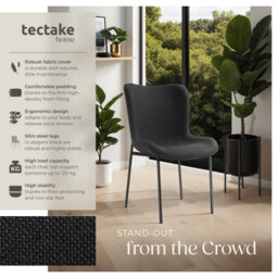 Tectake Set Of 4 Dining Chair Tessa - Ergonomic High Backrest, Slim Steel Legs, Soft Fabric  - Woven Fabric Black/black - thumbnail 2