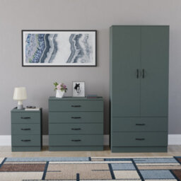 Lassic Vida Designs Riano 3 Piece Bedroom Set (3 Drawer Bedside Chest, 4 Drawer Chest, 2 Door 2 Drawer Wardrobe), Green - thumbnail 7