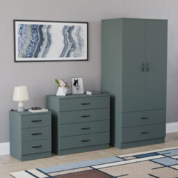 Lassic Vida Designs Riano 3 Piece Bedroom Set (3 Drawer Bedside Chest, 4 Drawer Chest, 2 Door 2 Drawer Wardrobe), Green - thumbnail 6