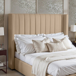 UKBEDFURNITURE Barcelona Wingback Beige Plush Valvet Upholstered Gas Lift Storage Bed -  With 48 Inch Headboard - thumbnail 2