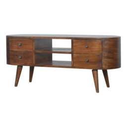 Artisan Furniture Solid Wood Chestnut Rounded Entertainment Unit, 4 Drawers & 2 Open Slots, Brown - thumbnail 4