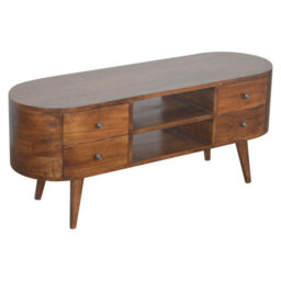 Artisan Furniture Solid Wood Chestnut Rounded Entertainment Unit, 4 Drawers & 2 Open Slots, Brown - thumbnail 5