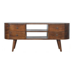 Artisan Furniture Solid Wood Chestnut Rounded Entertainment Unit, 4 Drawers & 2 Open Slots, Brown