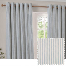 Yard Hebden Striped Cotton Eyelet Curtains, Mineral Blue, (W) 229 X (D) 229Cm