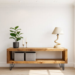 L130Xw30 Shelf 22Cm Solid Wood Chunky Tv Unit With 7 Inch Metal Legs - thumbnail 7