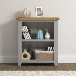 Seconique Windsor Low Bookcase Pebble Grey With Oak Top Fully Assembled