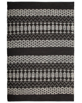 Beliani Loom Hand-Loomed Leather Area Rug Black White Rectangle 140 X 200 Cm - image 1