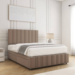 Bsspoke Isabella Divan Bed Set Mink Velvet 24Inch Panel Headboard & Footboard & 2 Drawers Same Side & Mattress In All Sizes - thumbnail 3