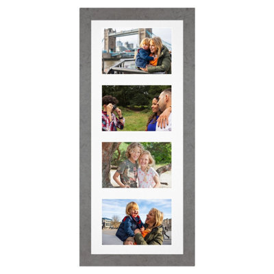 AK Frames 50X20Cm Marble Grey Modern Multi Photo Frame With White Mount - Holds 4 Apertures (4X) 6X4 Photos - image 1