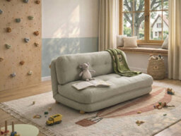 Beliani Sofa Bed 2 Seater Esbjerg Faux Linen Off-White - thumbnail 2