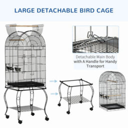 Pawhut 1.53(M) Bird Cage, Parrot Finch Macaw Conure W/ Perch, Wheels, Stand - thumbnail 4