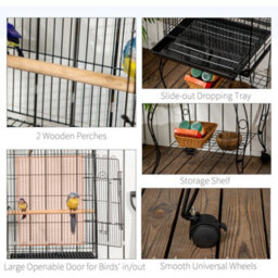 Pawhut 1.53(M) Bird Cage, Parrot Finch Macaw Conure W/ Perch, Wheels, Stand - thumbnail 5