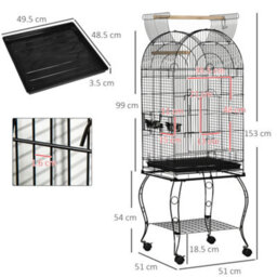 Pawhut 1.53(M) Bird Cage, Parrot Finch Macaw Conure W/ Perch, Wheels, Stand - thumbnail 3