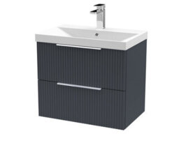 Hudson Reed Fluted Wall Hung 2-Drawer Vanity And Thin-Edge Basin, Contemporary Sink Vanity Unit, Soft Black, 600mm - thumbnail 4