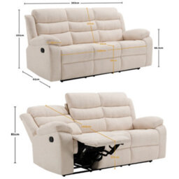 More4Homes Boston 3 Seater Fabric Manual Recliner Sofa (Beige) - thumbnail 9