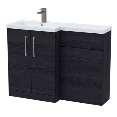 Balterley Left-Hand Bathroom Vanity And Wc Unit Combination With Basin - 1100mm - Woodgrain Black With Brushed Pewter Handles - image 1