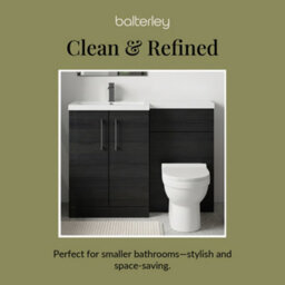 Balterley Left-Hand Bathroom Vanity And Wc Unit Combination With Basin - 1100mm - Woodgrain Black With Brushed Pewter Handles - thumbnail 7