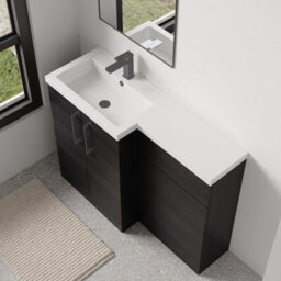 Balterley Left-Hand Bathroom Vanity And Wc Unit Combination With Basin - 1100mm - Woodgrain Black With Brushed Pewter Handles - thumbnail 3