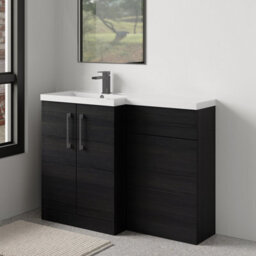 Balterley Left-Hand Bathroom Vanity And Wc Unit Combination With Basin - 1100mm - Woodgrain Black With Brushed Pewter Handles - thumbnail 4