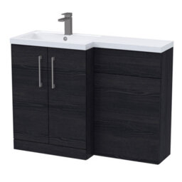 Balterley Left-Hand Bathroom Vanity And Wc Unit Combination With Basin - 1100mm - Woodgrain Black With Brushed Pewter Handles - thumbnail 1