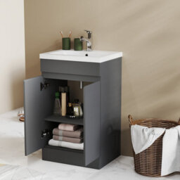Probaty Bathrooms Vanity Unit Matte Anthracite Mdf,500X385X800mm,freestanding,2 Doors With Artificial Stone Square Basin - thumbnail 1