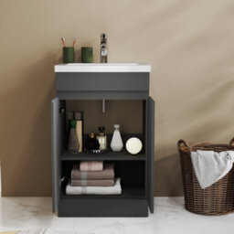 Probaty Bathrooms Vanity Unit Matte Anthracite Mdf,500X385X800mm,freestanding,2 Doors With Artificial Stone Square Basin - thumbnail 3