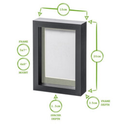 "Nicola Spring 5 X 7"" Photo Frame - Black Mount 3D Photo Frame Picture Frame Box Portrait Display Case & Spacer (20 X 15Cm)" - thumbnail 4