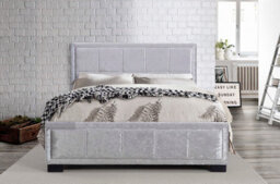 Save On Goods UK 4Ft6 Double Fabric Upholstered Bed Framesilver/steel Crushed Velvet Fabric Bedstead,squares,tall Headboard - thumbnail 2