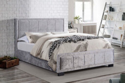 Save On Goods UK 4Ft6 Double Fabric Upholstered Bed Framesilver/steel Crushed Velvet Fabric Bedstead,squares,tall Headboard - thumbnail 1