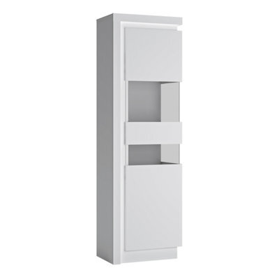 Furniture To Go Lyon Tall Narrow Display Cabinet (Rhd) (Including Led Lighting) In White And High Gloss - image 1