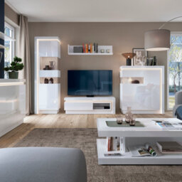 Furniture To Go Lyon Tall Narrow Display Cabinet (Rhd) (Including Led Lighting) In White And High Gloss - thumbnail 4
