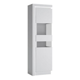 Furniture To Go Lyon Tall Narrow Display Cabinet (Rhd) (Including Led Lighting) In White And High Gloss - thumbnail 1