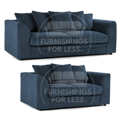 Furnishings For Less UK Luxor Jumbo Cord 3 + 2 Navy Blue Fabric Sofa Suite - image 1