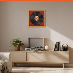 "16X16"" Oak Modern Vinyl Record Frame With Crimson Mount For 12 Inch Lp Disc - Ak Frames" - thumbnail 8