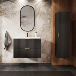 Heze Furniture Flow Wall-Mounted 2 Drawer Bathroom Vanity Cabinet With Basin 80Cm - Black - thumbnail 1