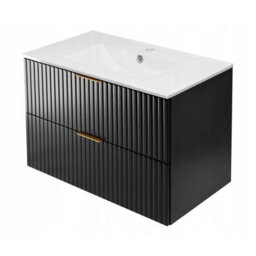 Heze Furniture Flow Wall-Mounted 2 Drawer Bathroom Vanity Cabinet With Basin 80Cm - Black - thumbnail 2